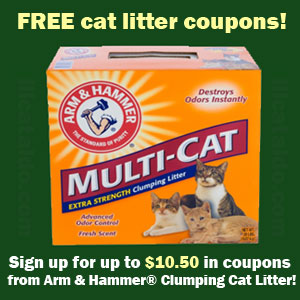 Sign up for up to $10.50 in coupons from Arm & Hammer® Clumping Cat Litter.