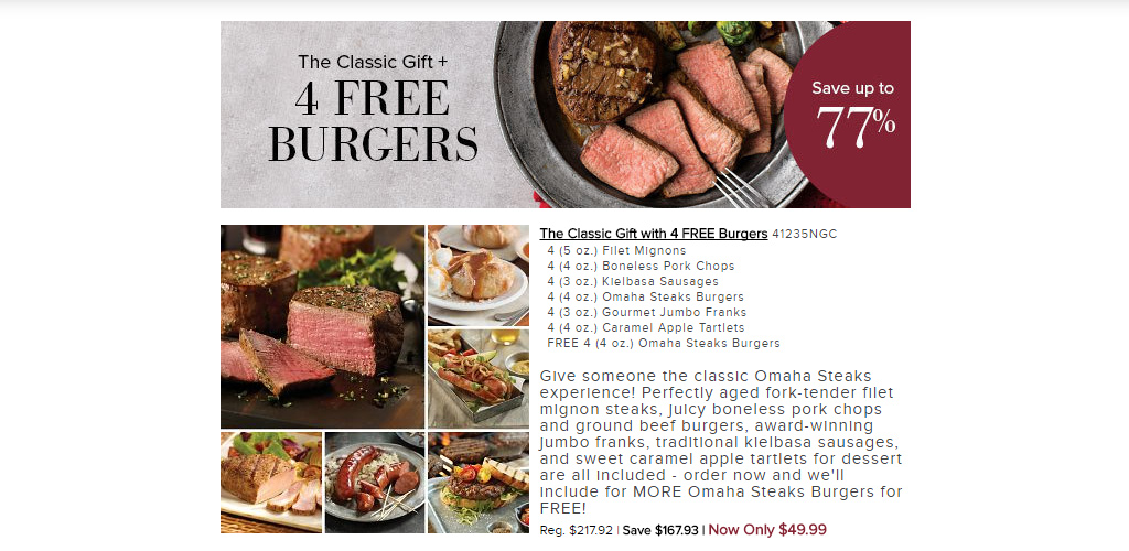 Send the gift of MEAT! 217 Omaha Steaks gift box for 49