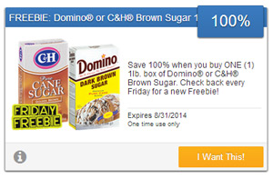 Save 100% when you buy ONE (1) 1lb. box of Domino® or C&H® Brown Sugar. Check back every Friday for a new Freebie!.Expires 8/31/2014.Save 100%.