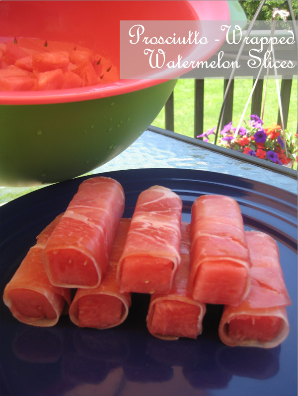 Prosciutto-wrapped watermelon slices