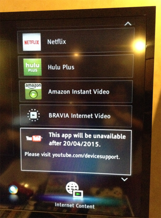 Our 3-year-old Sony Smart TV is “too old” to use.