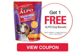 Load a coupon for FREE Alpo dog biscuits at Jewel-Osco through 6/22