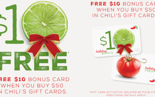 Get a FREE $10 Chili’s gift card when you buy a $50 card!