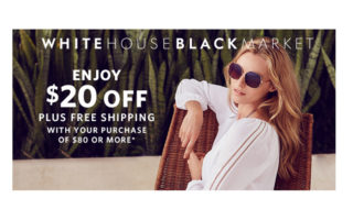 $20 off $80 at White House Black Market + FREE ship